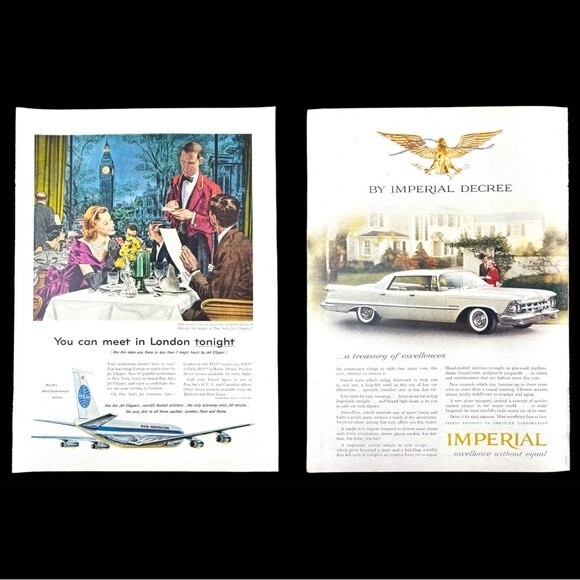 Vintage 1950's PAN AM / Chrysler Imperial Vintage Print Ads Airplane / Auto - Picture 1 of 13